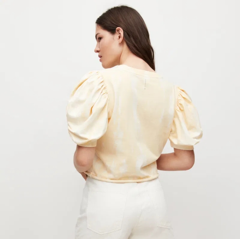 All Saints Yellow Tie Dye Puff Sleeve Blouse